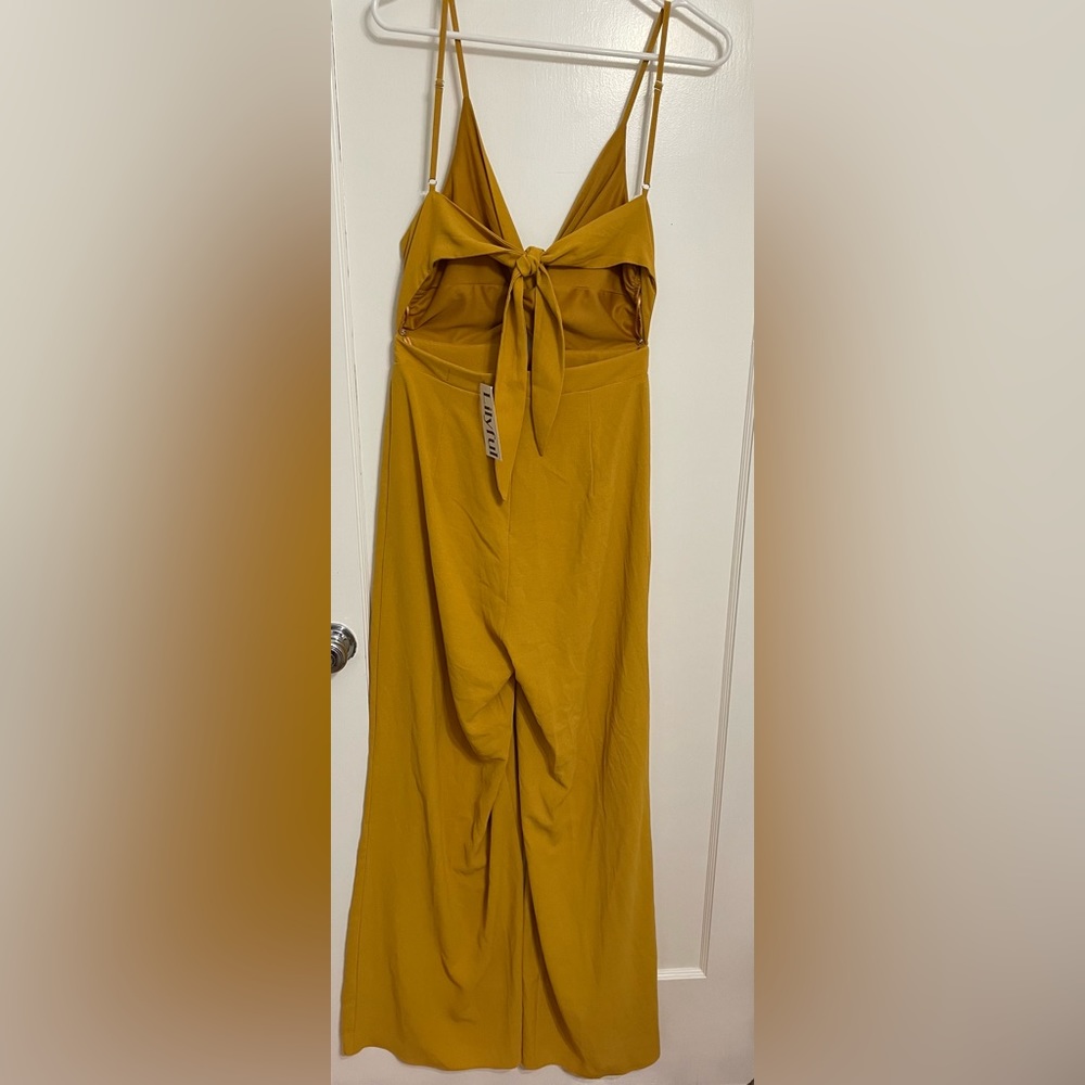 Twist-Front Mustard Yellow Jumpsuit with Spaghetti Straps - Picture 3 of 7